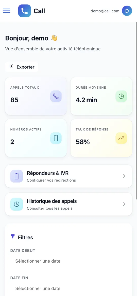 Application de téléphonie & IVR — écran 2