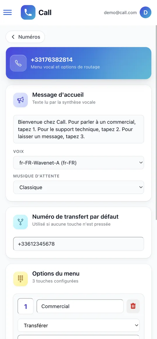 Application de téléphonie & IVR — écran 4
