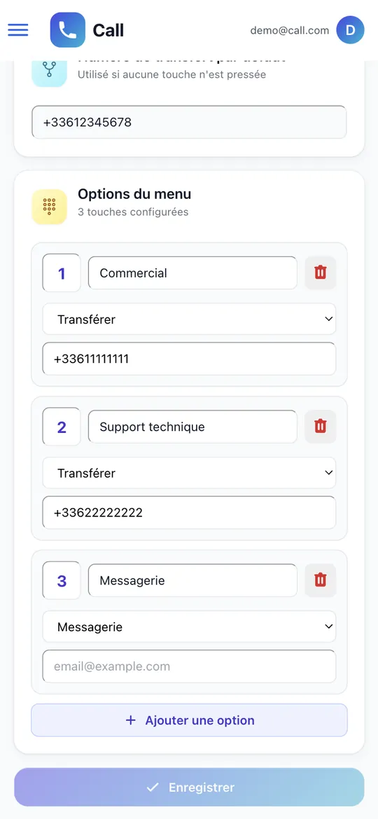 Application de téléphonie & IVR — écran 5