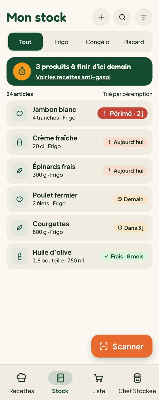 Chef Stockee — anti-gaspi — écran 2