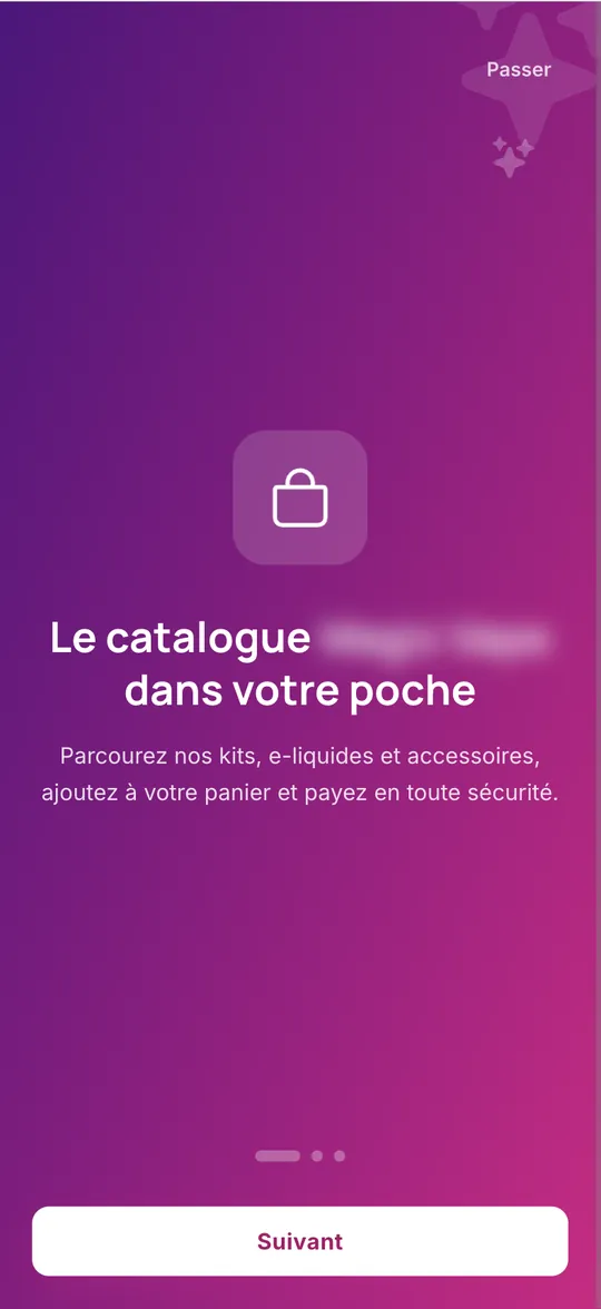 Application e-commerce — Vape — écran 1
